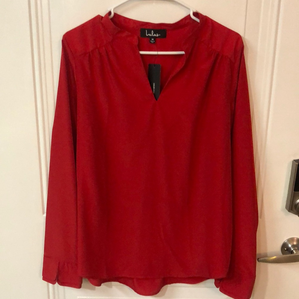New with Tags Lulus Red Long Sleeve Dress Shirt. Size M.